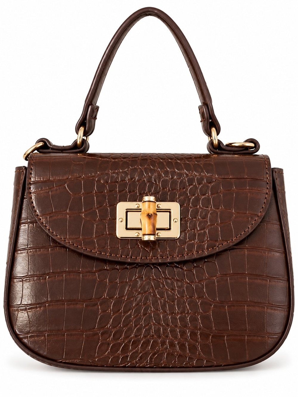 A182. Croc Embossed Top Handle Bag in Brown Like New
